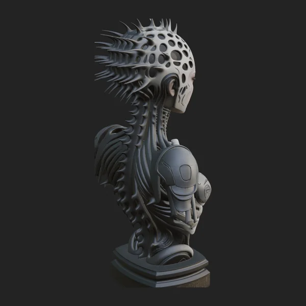 Biomechanical Alien Bust Statue Design 1