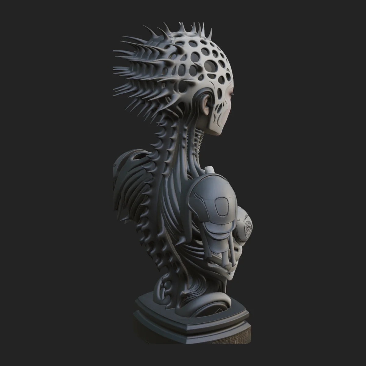 Biomechanical Alien Bust Statue Design 1