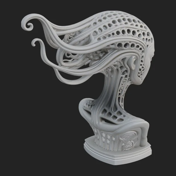 Biomechanical Alien Bust Statue Design 11