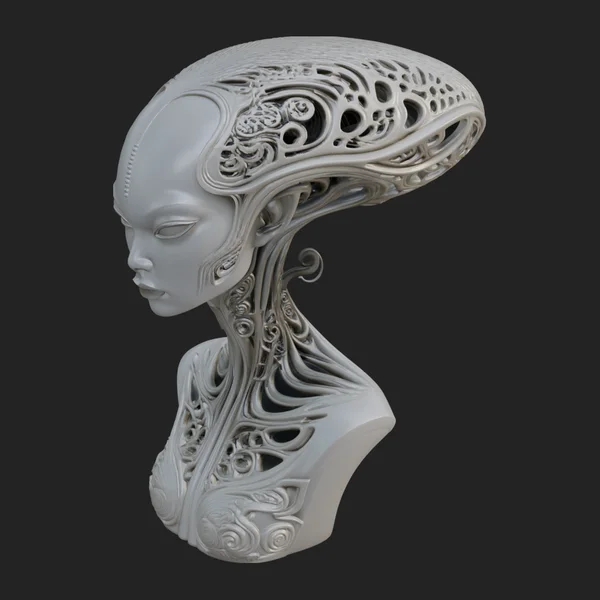 Biomechanical Alien Bust Statue Design 3