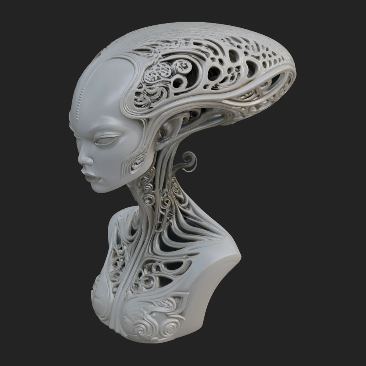 Biomechanical Alien Bust Statue Design 3