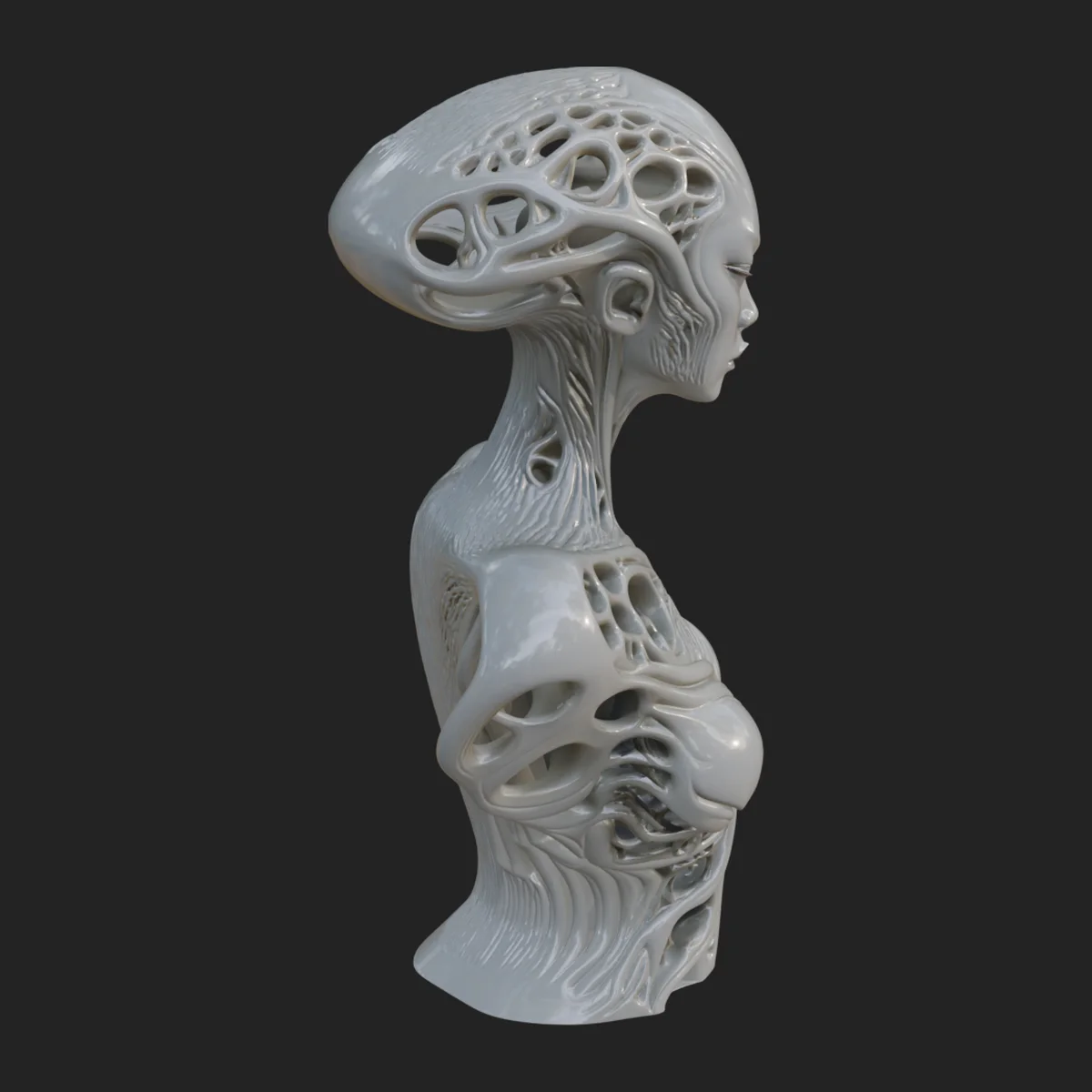 Biomechanical Alien Bust Statue Design 4