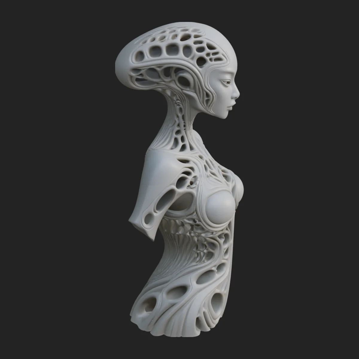 Biomechanical Alien Bust Statue Design 6