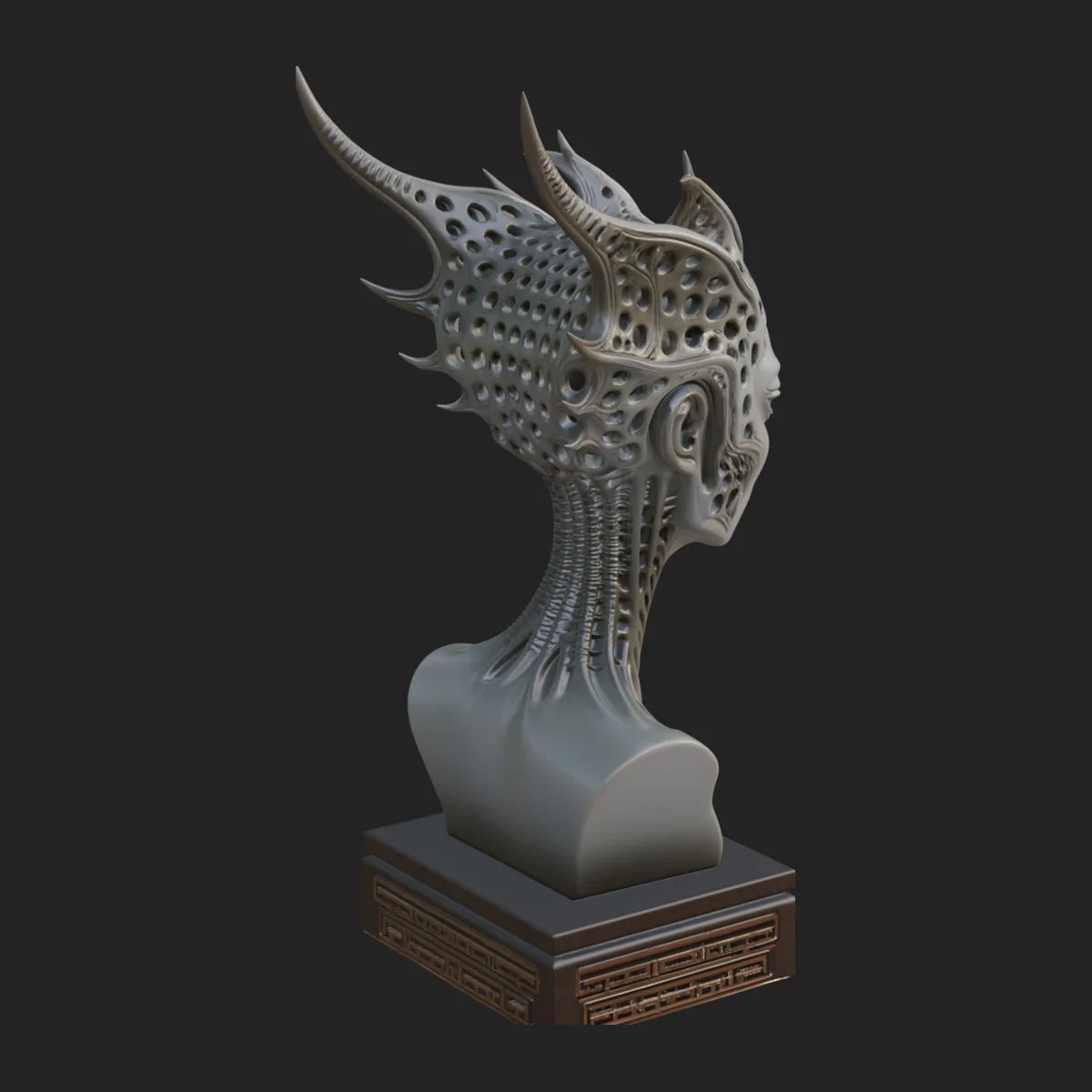 Biomechanical Alien Bust Statue Design 7