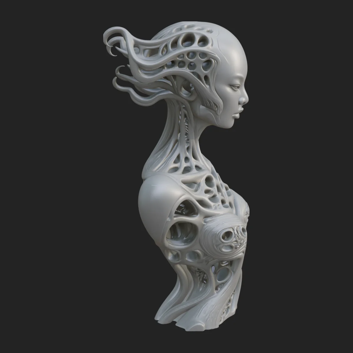 Biomechanical Alien Bust Statue Design 8