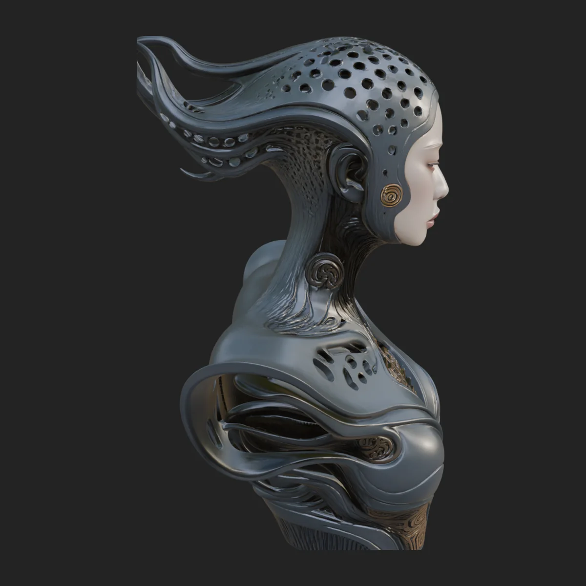 Biomechanical Alien Bust Statue Design 9
