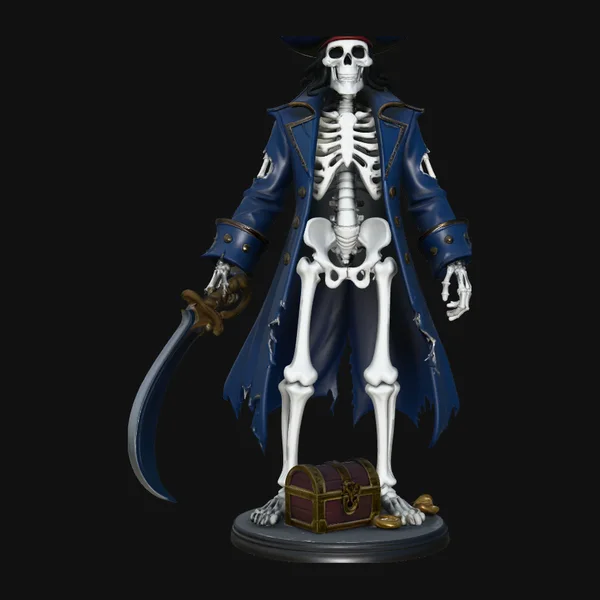 Blue Coat Skeleton Pirate Statue Design 1