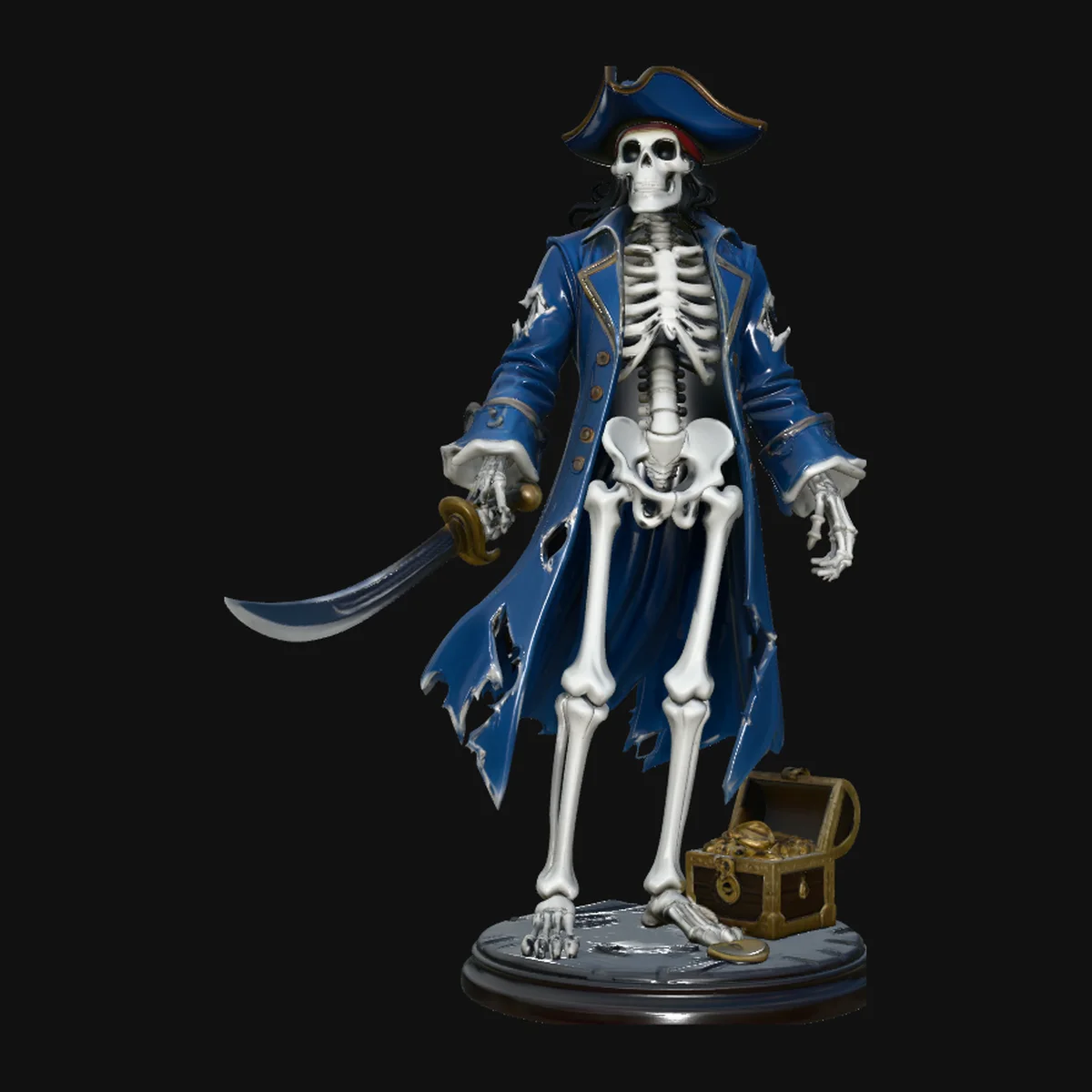 Blue Coat Skeleton Pirate Statue Design 2