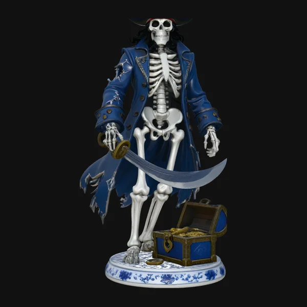Blue Coat Skeleton Pirate Statue Design 3