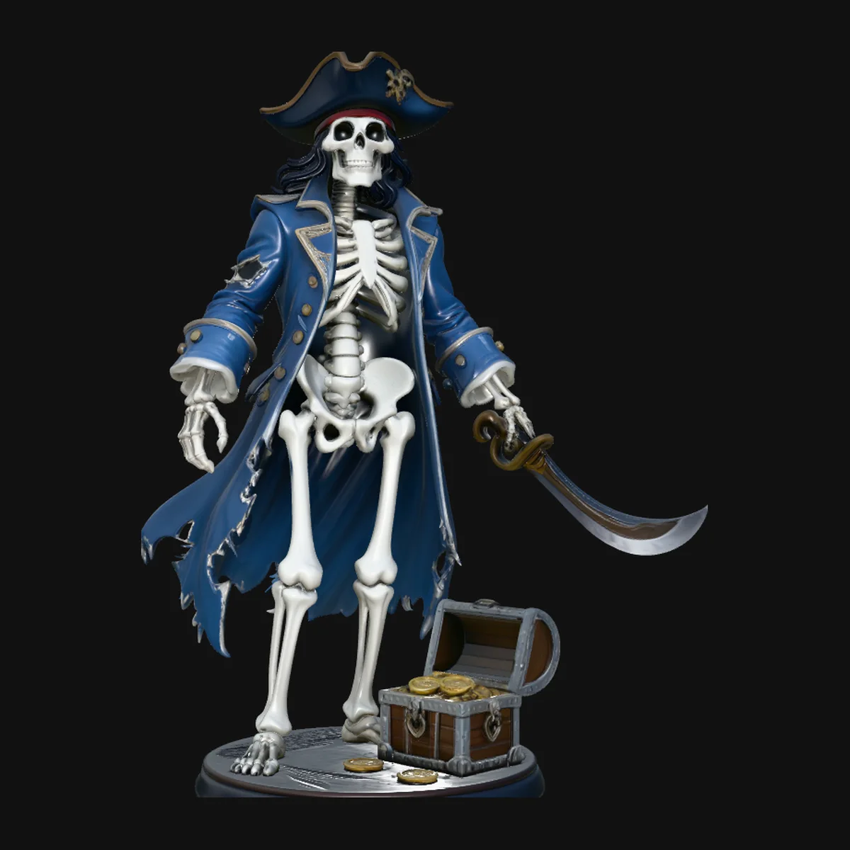 Blue Coat Skeleton Pirate Statue Design 4