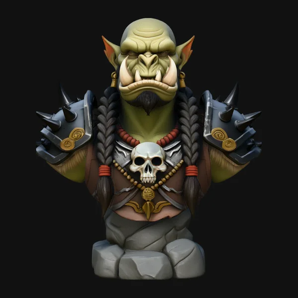 Braided Orc Warrior Bust Statue Design 1