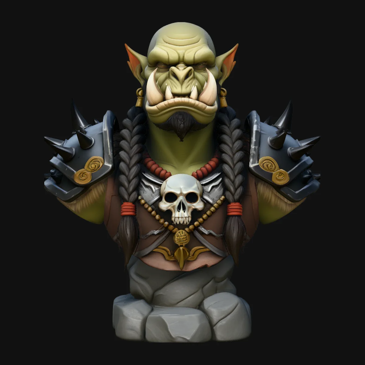 Braided Orc Warrior Bust Statue Design 1