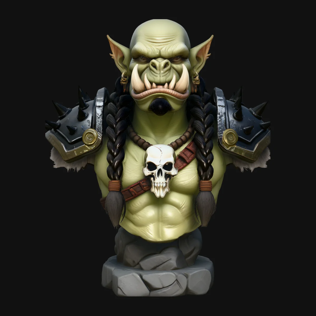 Braided Orc Warrior Bust Statue Design 2