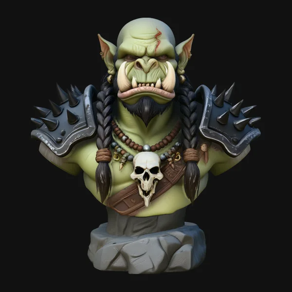 Braided Orc Warrior Bust Statue Design 3