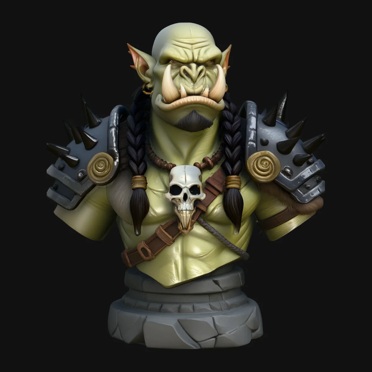 Braided Orc Warrior Bust Statue Design 4