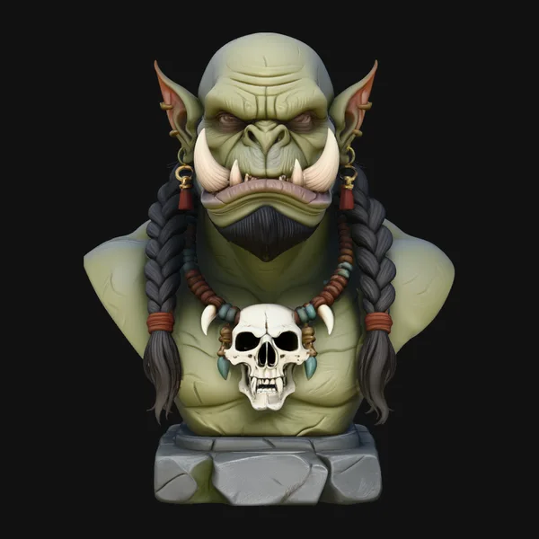 Braided Orc Warrior Bust Statue Design 5