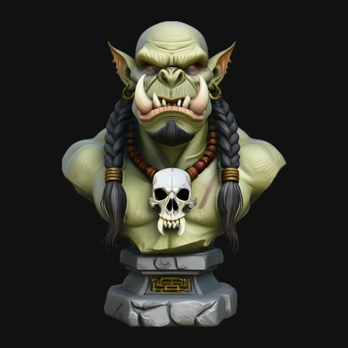 Braided Orc Warrior Bust Statue Design 6