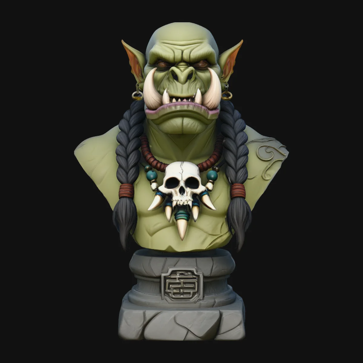 Braided Orc Warrior Bust Statue Design 7