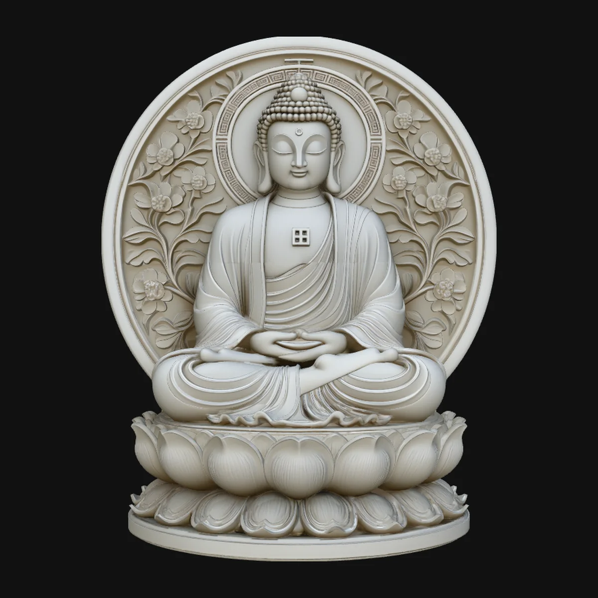 Buddha in Floral Mandorla Statue Design 1