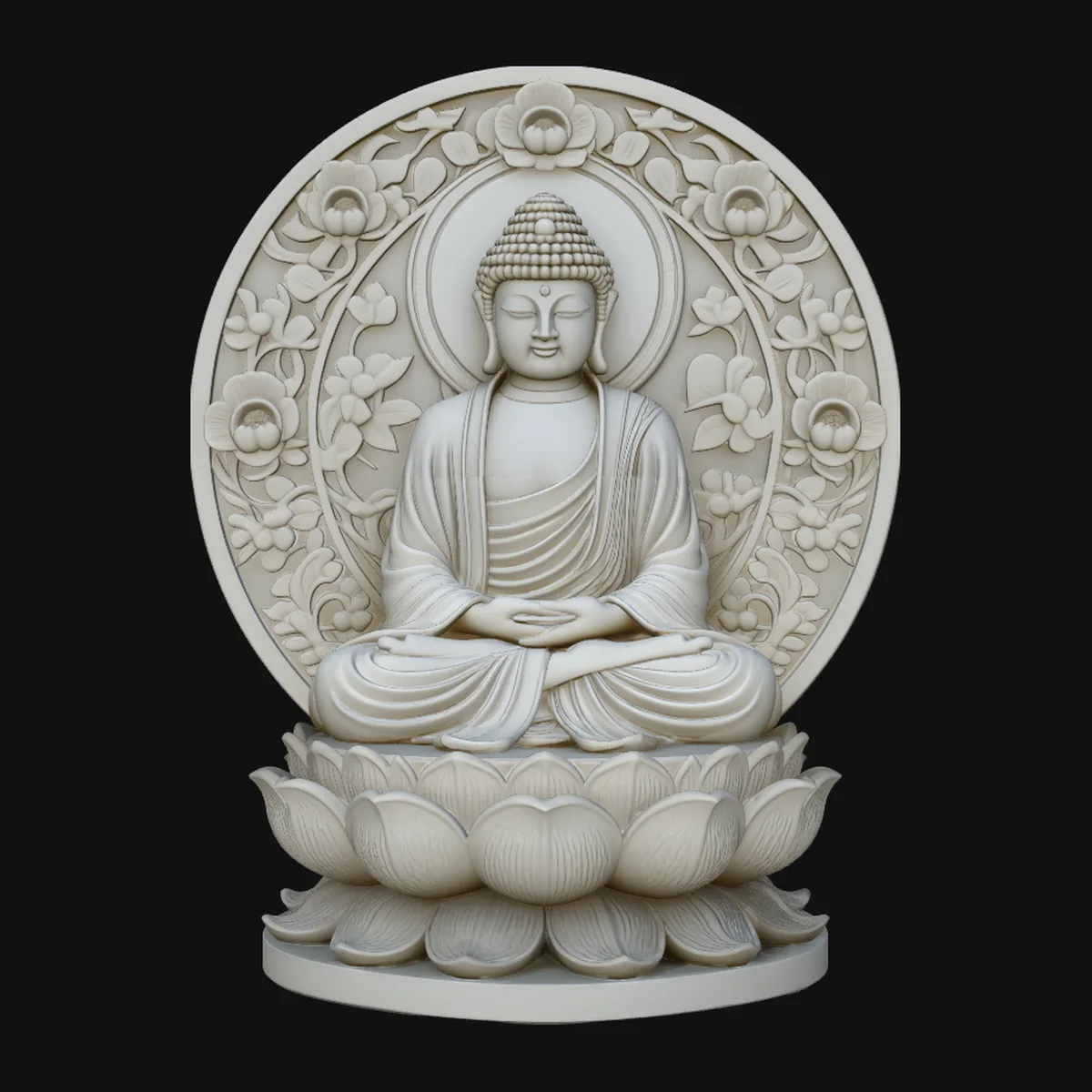 Buddha in Floral Mandorla Statue Design 4