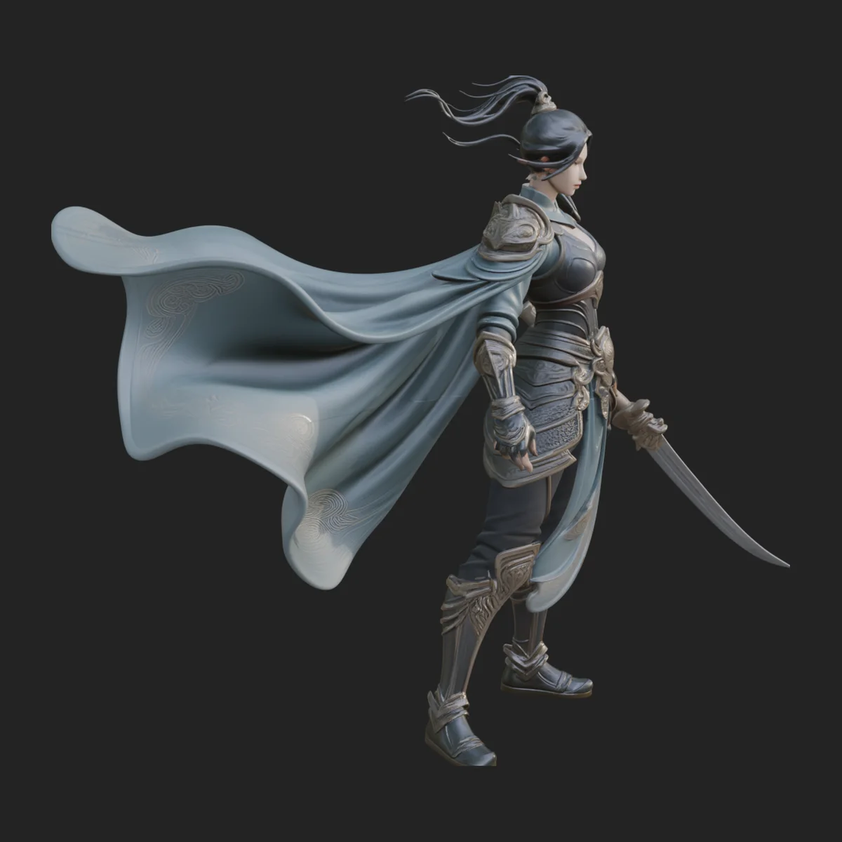 Caped Woman Warrior Statue Design 1