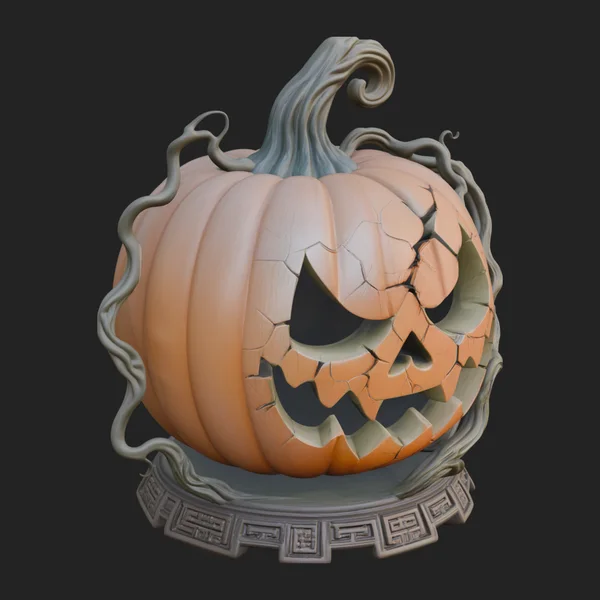 Carved Pumpkin Lantern Statue Design 1