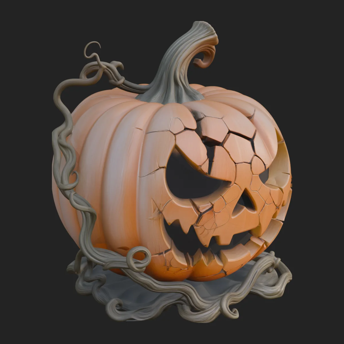 Carved Pumpkin Lantern Statue Design 4