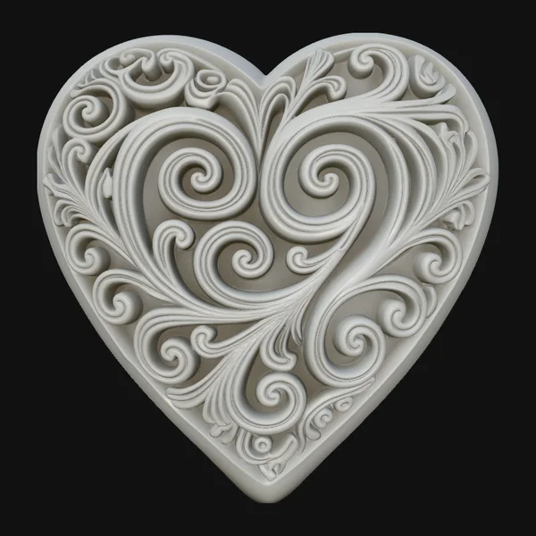 Carved Scroll Heart Pendant Design 1
