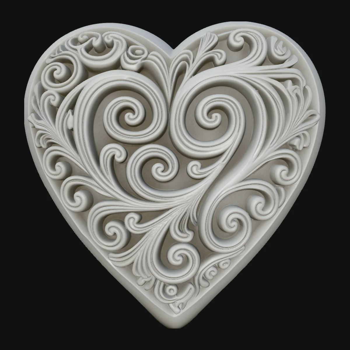 Carved Scroll Heart Pendant Design 1