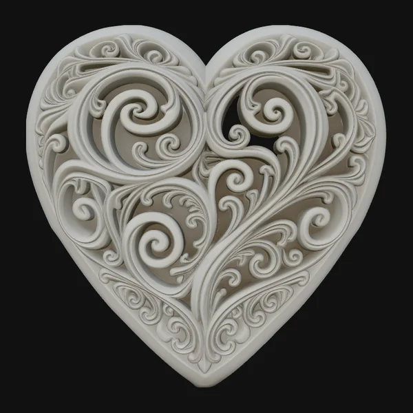 Carved Scroll Heart Pendant Design 2