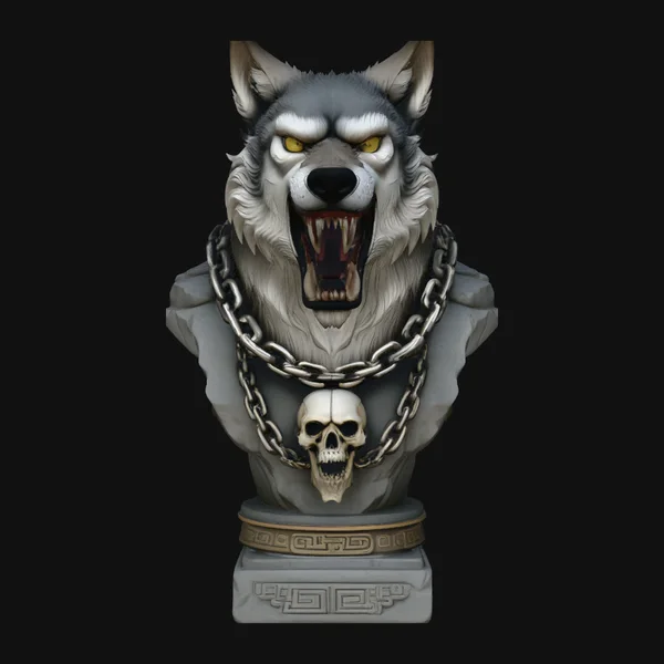 Chained Wolf Bust Statue Design 1