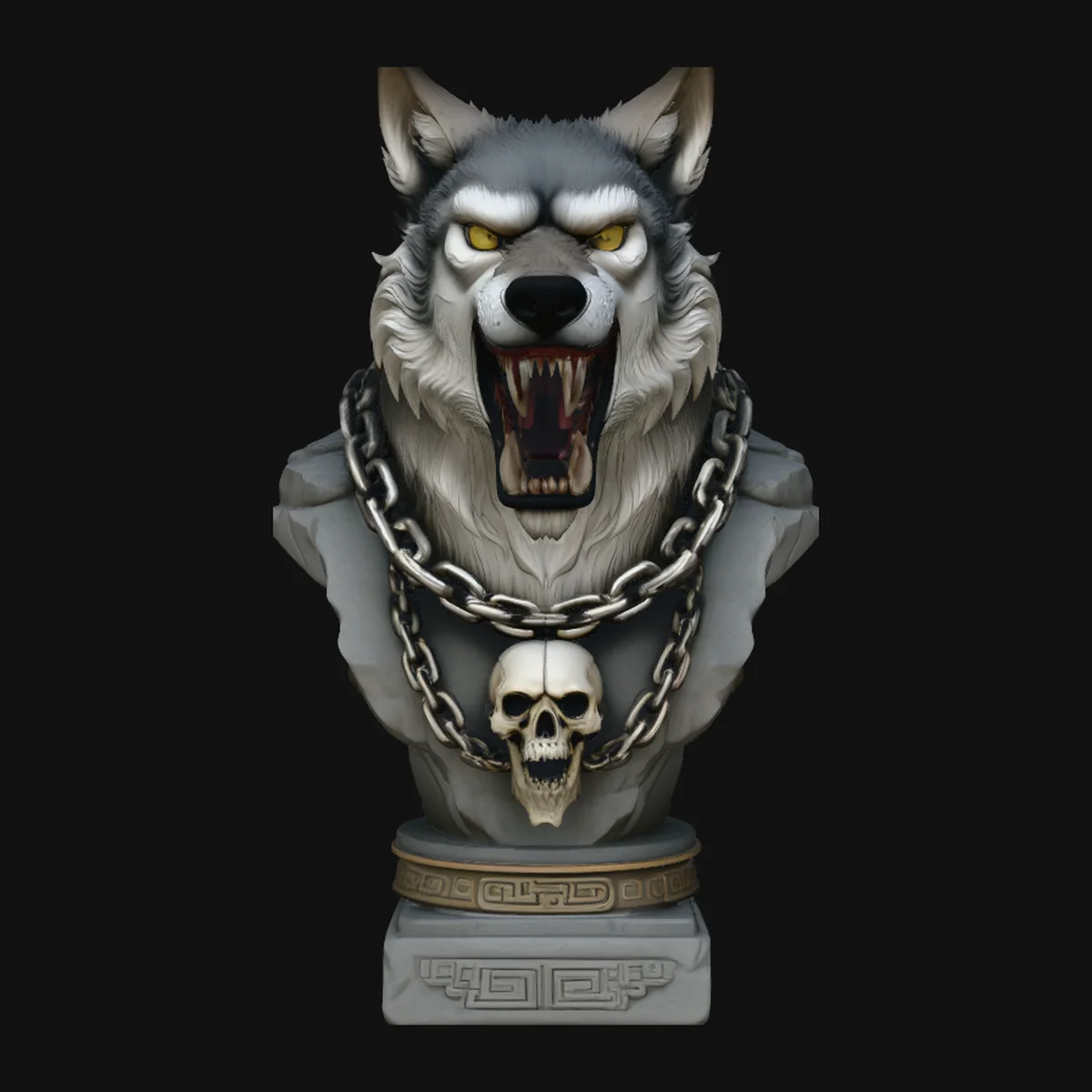 Chained Wolf Bust Statue Design 1