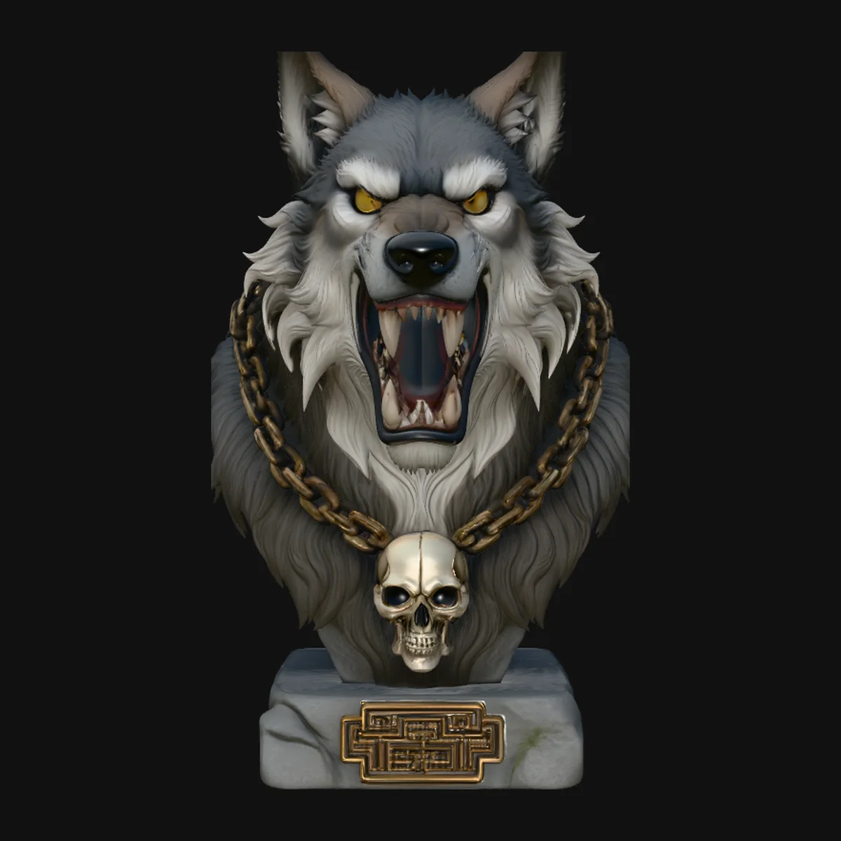 Chained Wolf Bust Statue Design 2