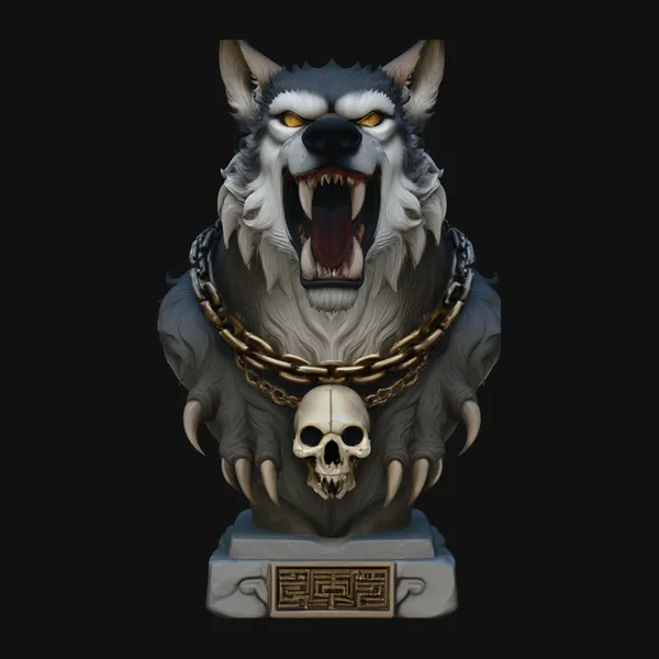 Chained Wolf Bust Statue Design 3