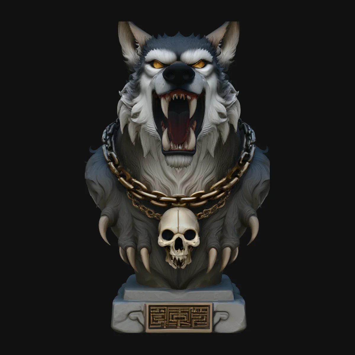 Chained Wolf Bust Statue Design 3
