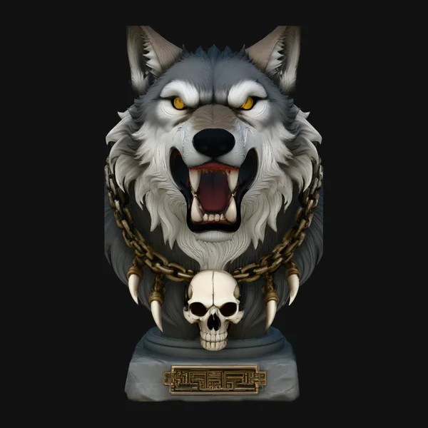 Chained Wolf Bust Statue Design 4