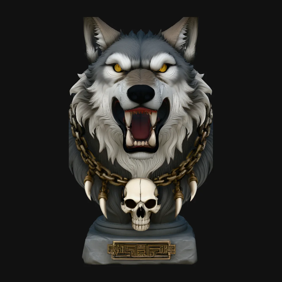 Chained Wolf Bust Statue Design 4