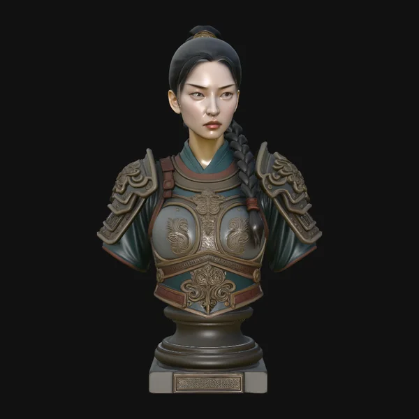 Chinese Female Warrior Bust Statue Design 2