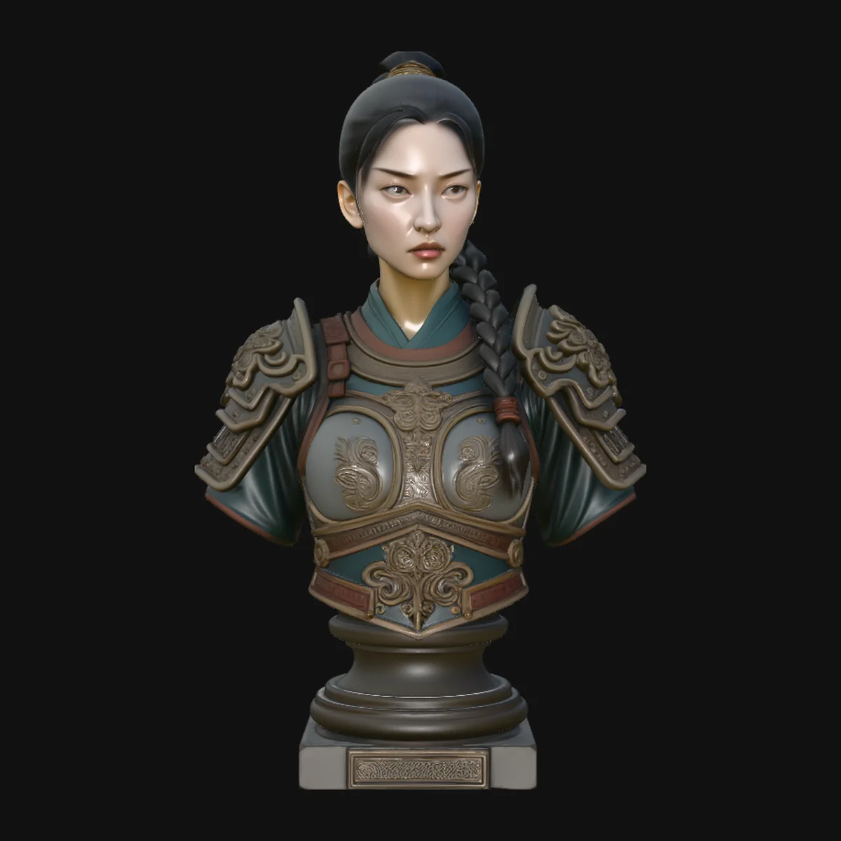 Chinese Female Warrior Bust Statue Design 2