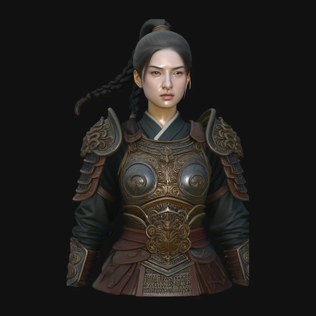 Chinese Female Warrior Bust Statue Design 3
