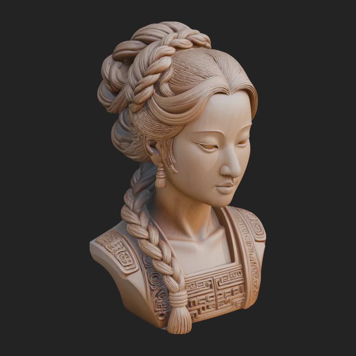 Chinese Woman Braided Bust Statue Design 1