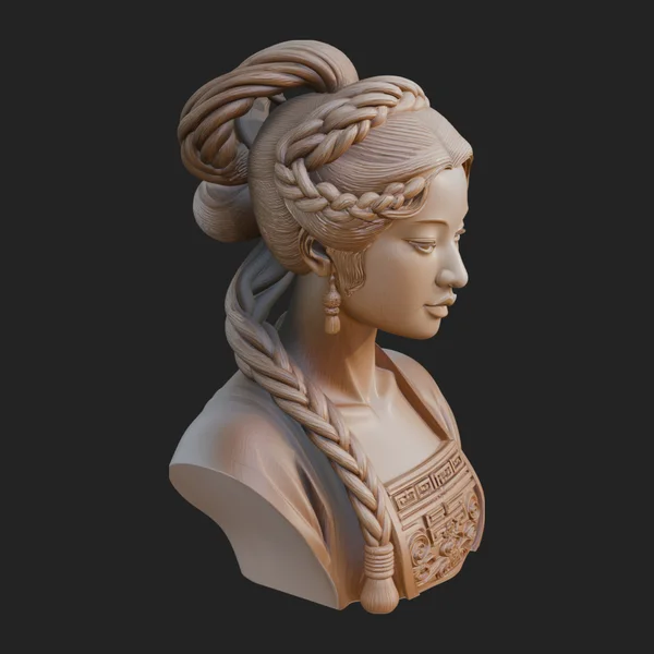 Chinese Woman Braided Bust Statue Design 3