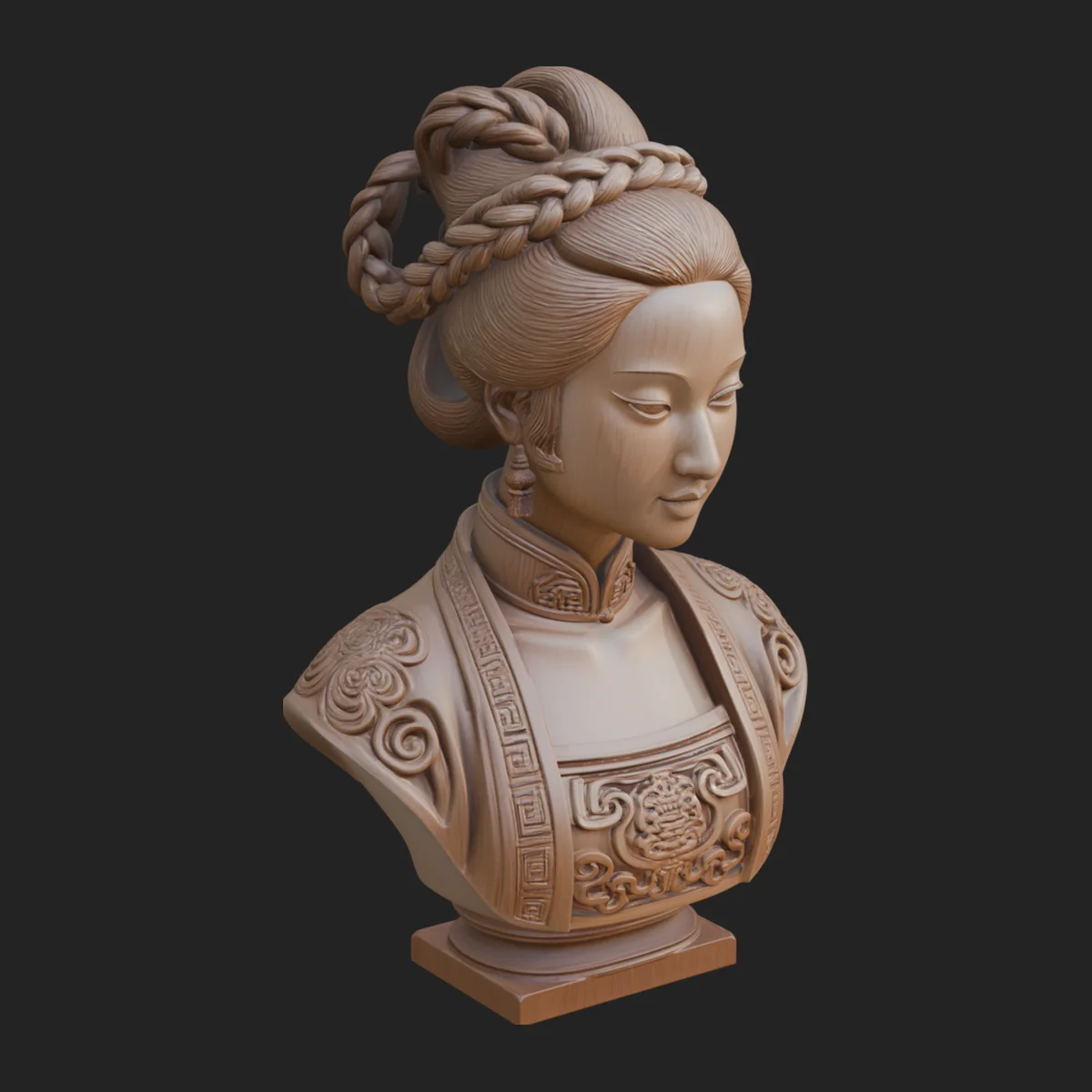 Chinese Woman Braided Bust Statue Design 4