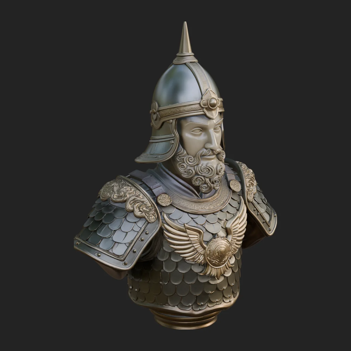 Conical Helm Warrior Bust Statue Design 4