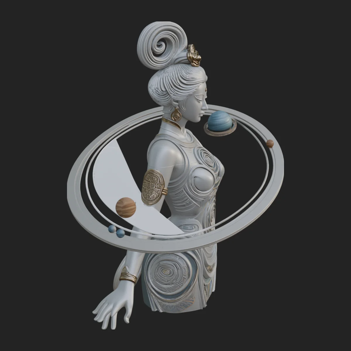 Cosmic Goddess with Rings Statue Design 2