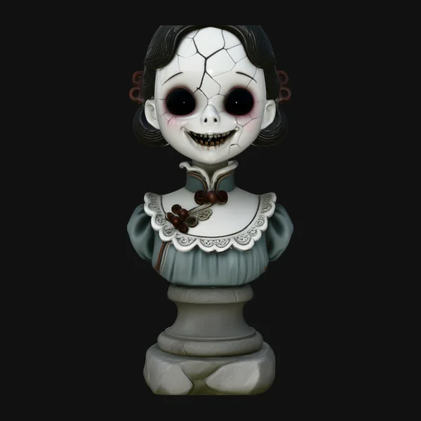 Cracked Porcelain Doll Bust Statue Design 1