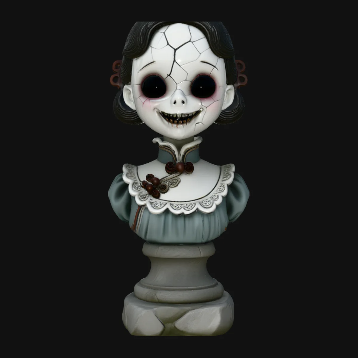 Cracked Porcelain Doll Bust Statue Design 1