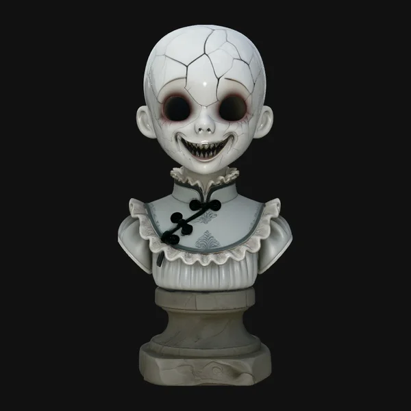 Cracked Porcelain Doll Bust Statue Design 2