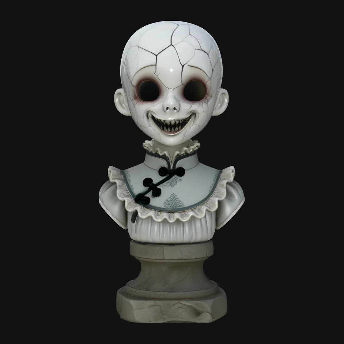 Cracked Porcelain Doll Bust Statue Design 2