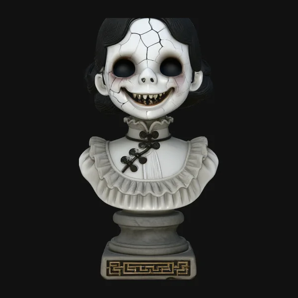 Cracked Porcelain Doll Bust Statue Design 3